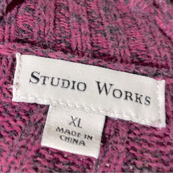 Maroon Purple Black Detail Long Sleeve Round Neck Cotton Sweater Woman's XL - Picture 7 of 13